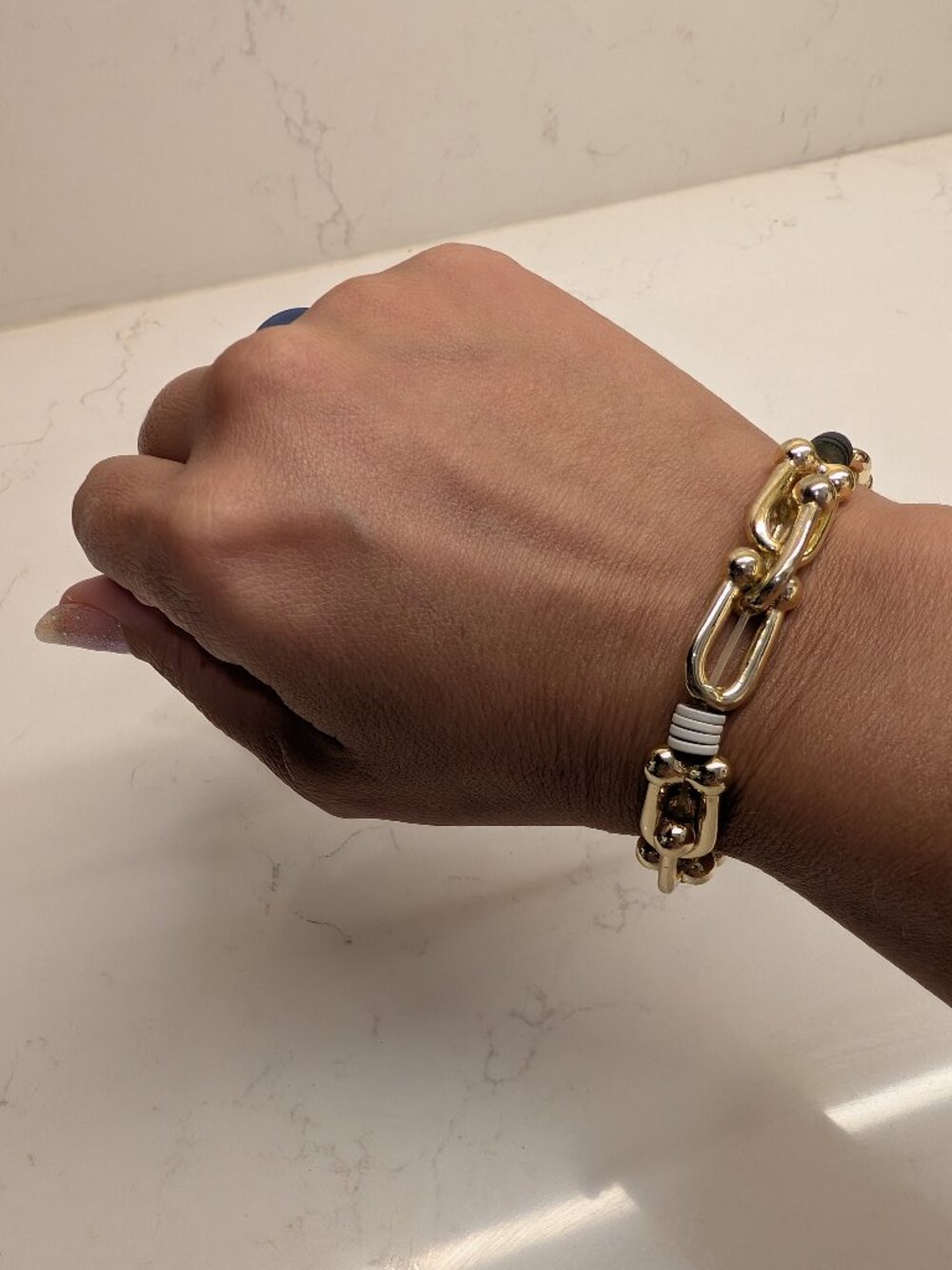 Erimish Gold Link Stretch Bracelet Black White Accents Boutique Jewelry